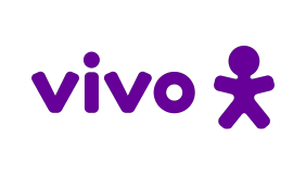 Logo da Vivo, apresentado em roxo, com uma figura estilizada ao lado do nome.