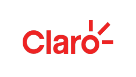 Logotipo da Claro em vermelho, representando a marca de telecomunicações.