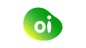 Logotipo da Oi em verde e amarelo, com a palavra 'oi' em letras brancas sobre um fundo oval.