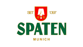 Logotipo da Spaten, uma cervejaria de Munique, destacando a data de fundação 1397 e um copo de cerveja no escudo.