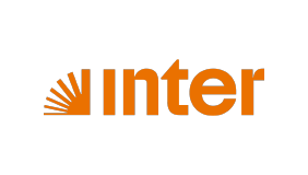 Logotipo do Banco Inter, destacado em laranja sobre fundo preto, representando a identidade da marca.