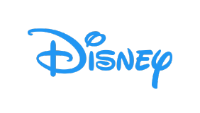 Logotipo da Disney em azul, representando a famosa marca de entretenimento e animação.