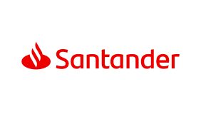 Logo do Banco Santander em vermelho e cinza, representando a marca e sua identidade visual.